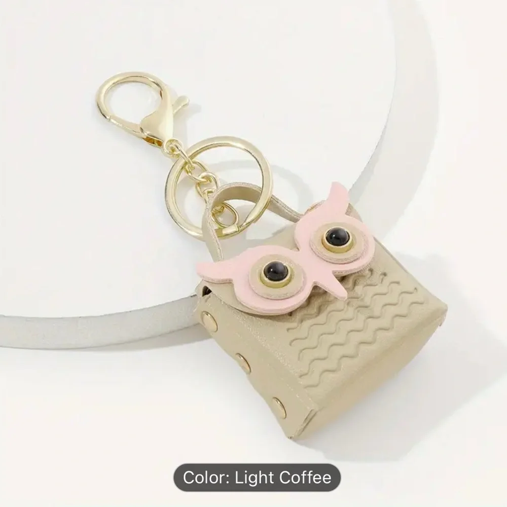 NEW! SMALL LIGHT COFFEE OWL BAG CHARM KEYCHAIN